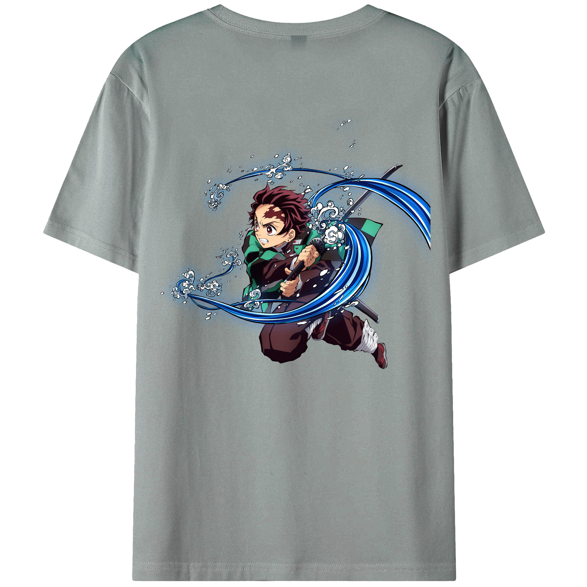 （画像用） 鬼滅の刃 竈門 炭治郎／かまど たんじろう Kamado Tanjirou 綿100％ メンズ半袖Tシャツ（バックプリント） 通気性